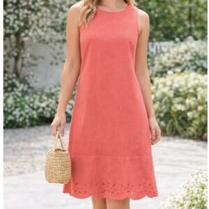 LOFT Coral Fit & Flare Dress Scalloped Hem Petite 00P Ruffle Trim